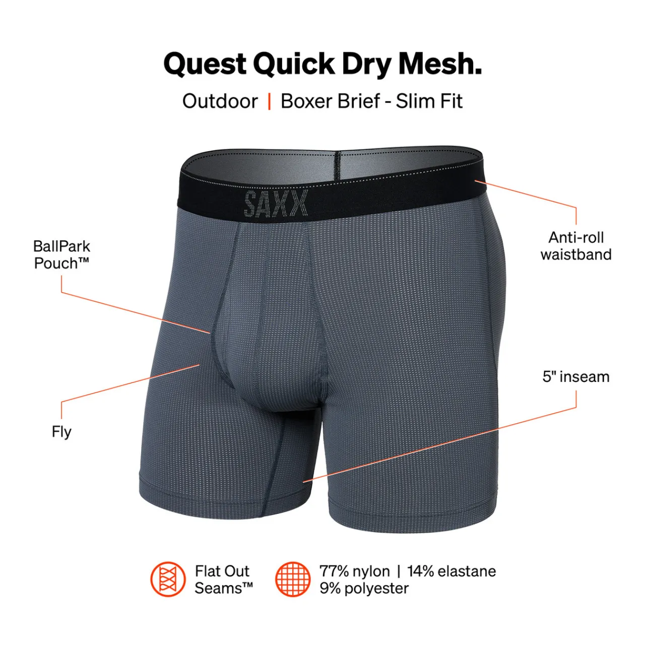 SAXX Quest Quick Dry Mesh Boxer Brief Fly