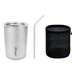 SilverAnt Ultralight Titanium Double-Wall Coffee Cup with Straw 400ml