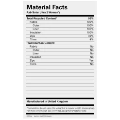 Rab Womens Solar Ultra 2 Synthetic Sleeping Bag